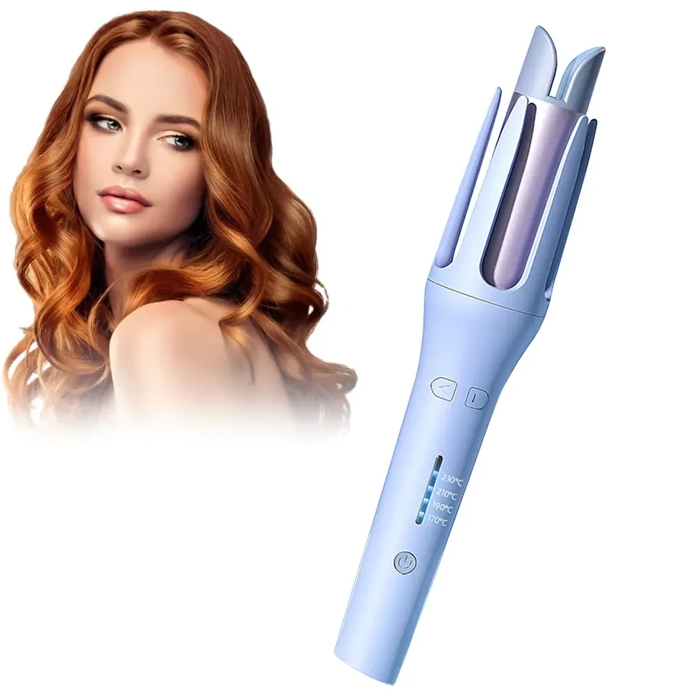 RD-2118 Ceramic Auto Rotating Hair Curling Wand with temperature control (Blue)