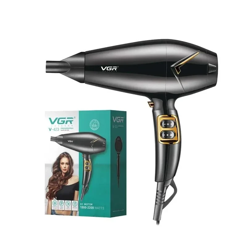 VGR V-423 Professional Salon Series Hair Dryer 1800-2200W DC Motor 3 Heat Setting Independent Cool Shot Styling Comb Nozzle Overheating Protection with Turbo Function & 2 Speed Setting