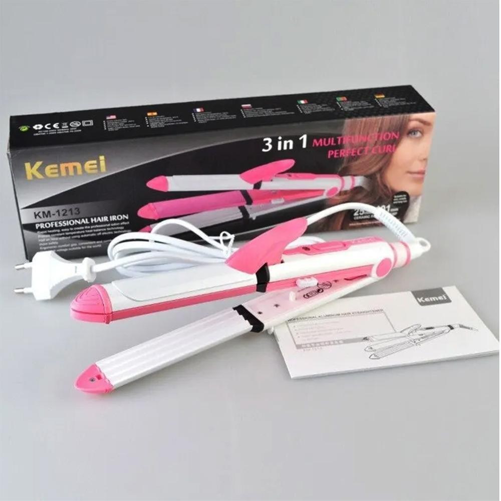 Kemei KM-1213 Professional 3in1 straightener Curler Crimper Iron 200°C