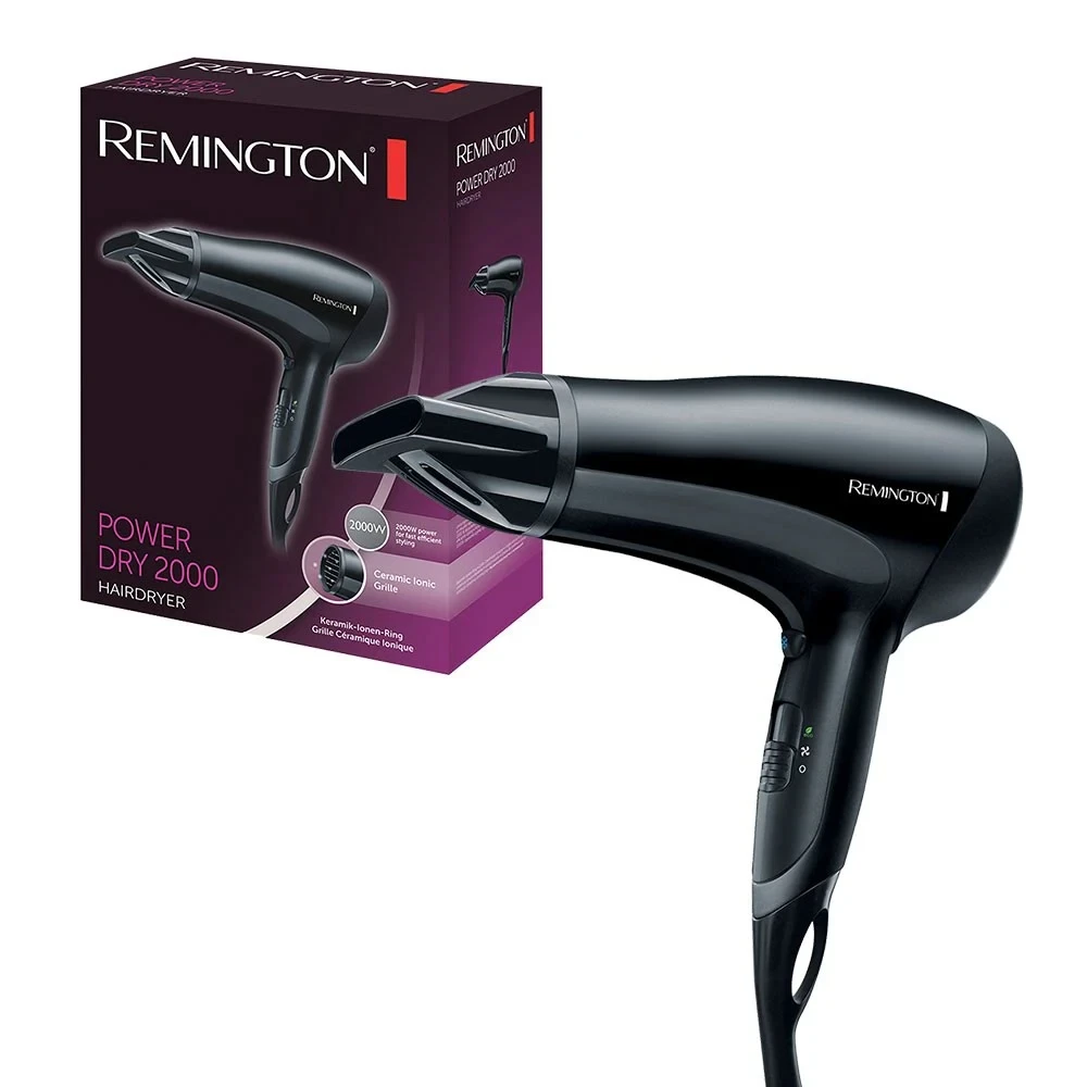 Remington Powerful Ceramic Ionic Hair Dryer 2000 W - Black (D3010 )