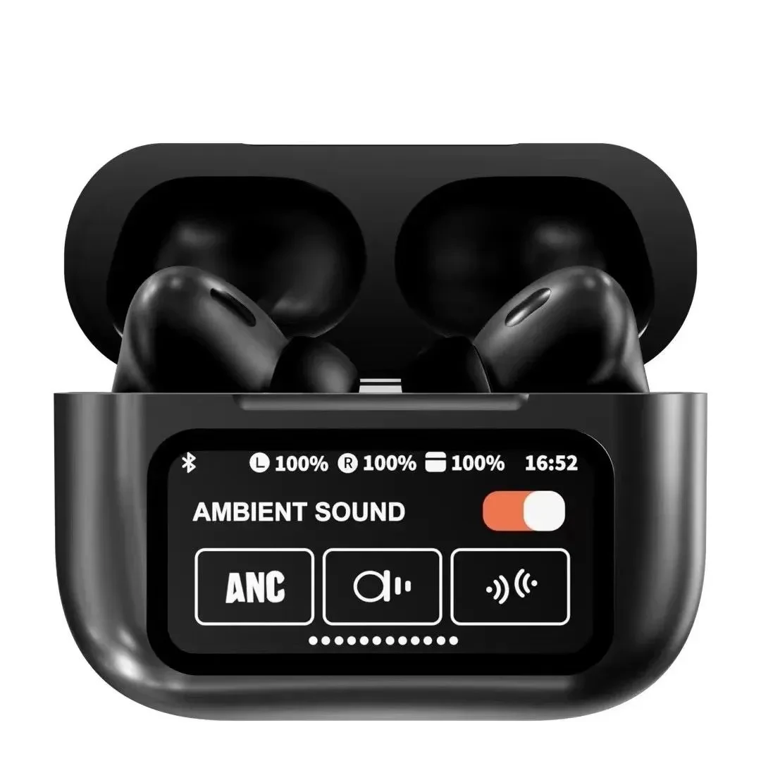 Airpods A9 Pro ANC Touch Screen Display Earbuds - Black